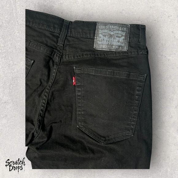 Levis Strauss Mens Black Denim Shorts Waist 33 Length 21 Distressed Hem Casual - Picture 3 of 4